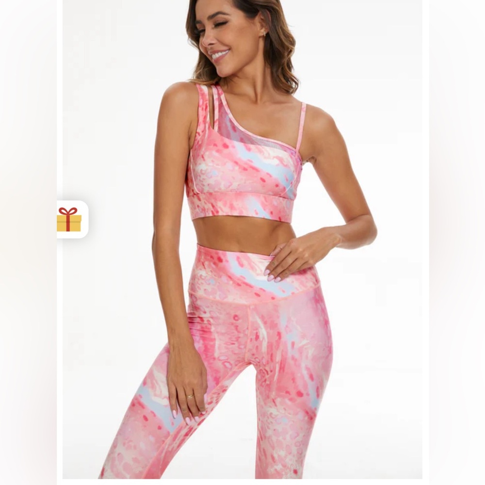 Illusion High-waisted Leggings - Pink and Asymmetrical Top by Brand Silverwind